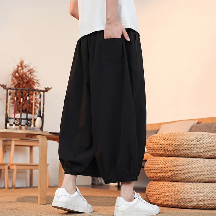 Buddha Stones Pantaloni capri da uomo a tinta unita, casual, minimalisti, con coulisse, per primavera/estate, modello harem con tasca. - image 17