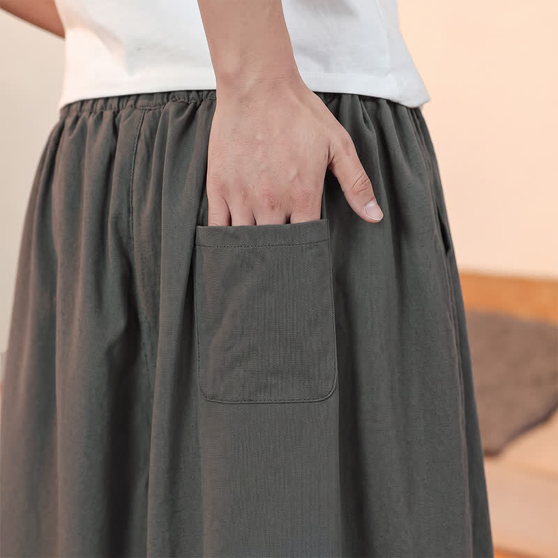 Buddha Stones Pantaloni capri da uomo a tinta unita, casual, minimalisti, con coulisse, per primavera/estate, modello harem con tasca. - image 11