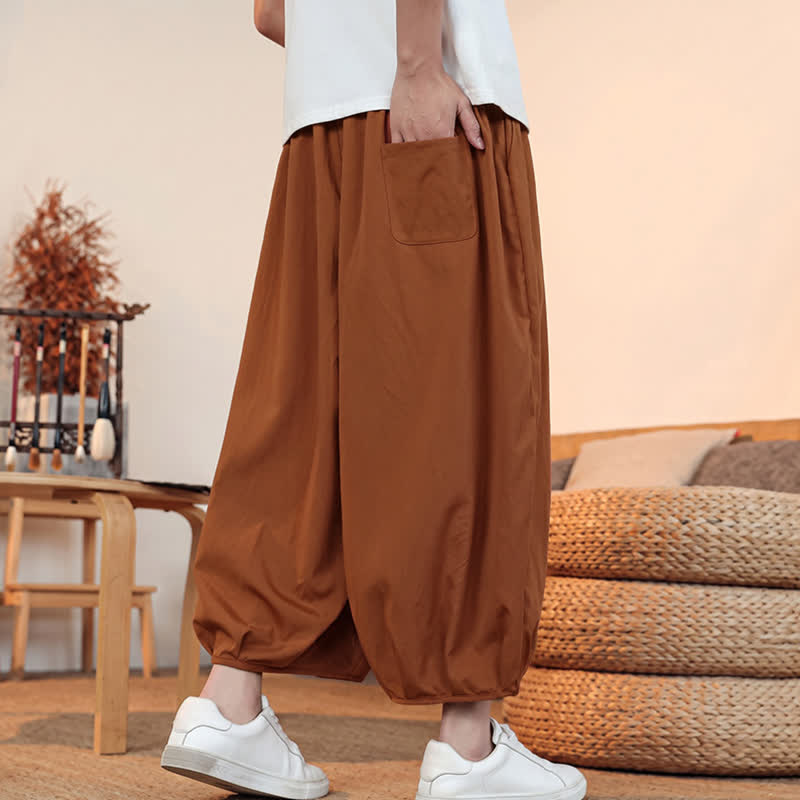 Buddha Stones Pantaloni capri da uomo a tinta unita, casual, minimalisti, con coulisse, per primavera/estate, modello harem con tasca. - image 24