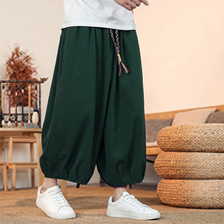 Buddha Stones Pantaloni capri da uomo a tinta unita, casual, minimalisti, con coulisse, per primavera/estate, modello harem con tasca. - image 40
