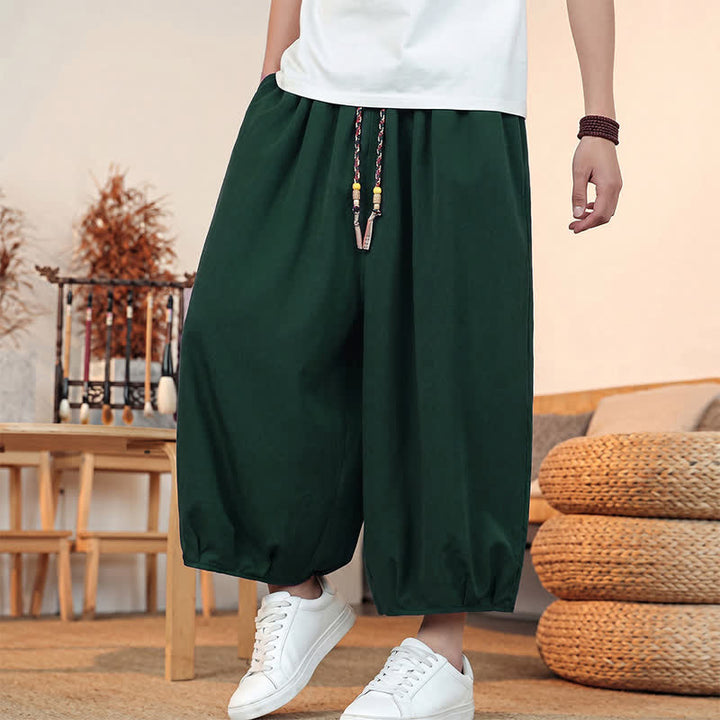 Buddha Stones Pantaloni capri da uomo a tinta unita, casual, minimalisti, con coulisse, per primavera/estate, modello harem con tasca. - image 43