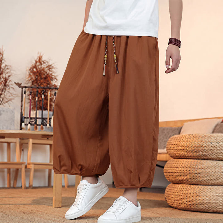 Buddha Stones Pantaloni capri da uomo a tinta unita, casual, minimalisti, con coulisse, per primavera/estate, modello harem con tasca. - image 26