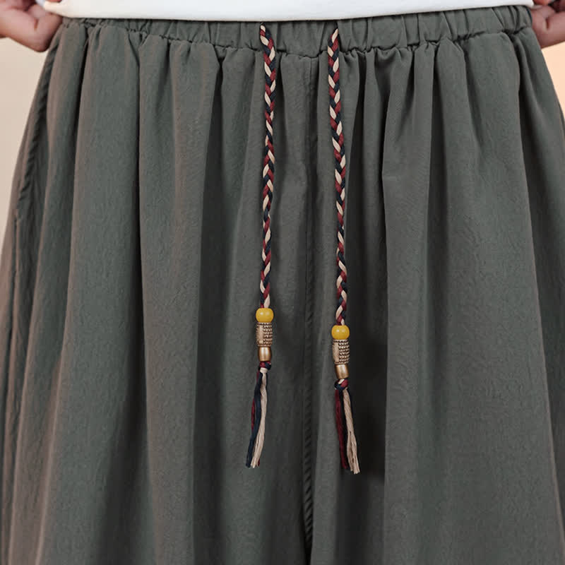 Buddha Stones Pantaloni capri da uomo a tinta unita, casual, minimalisti, con coulisse, per primavera/estate, modello harem con tasca. - image 9
