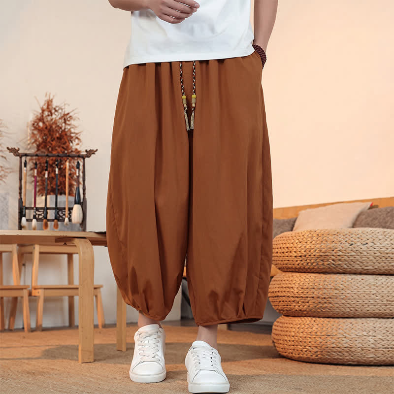 Buddha Stones Pantaloni capri da uomo a tinta unita, casual, minimalisti, con coulisse, per primavera/estate, modello harem con tasca. - Perù - US/UK/AU46, EU56 (5XL) - image 20