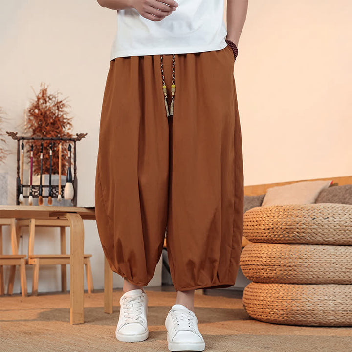 Buddha Stones Pantaloni capri da uomo a tinta unita, casual, minimalisti, con coulisse, per primavera/estate, modello harem con tasca. - Perù - US/UK/AU46, EU56 (5XL) - image 20