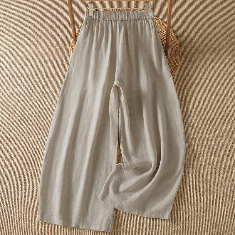 Buddha Stones Pantaloni casual primavera/estate a tinta unita con cerniera, modello alla caviglia, da donna a gamba larga con tasca. - image 1