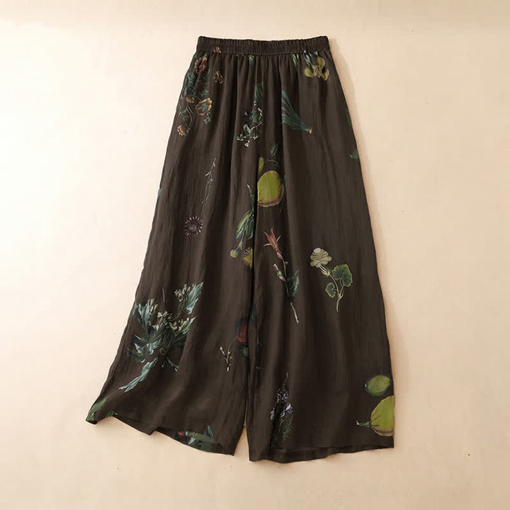 Buddha Stones Pantaloni alla caviglia da donna in stile boho floreale per primavera/estate, a gamba larga con tasche. - Marrone sella - US12, UK/AU16, EU44 (2XL) - image 15
