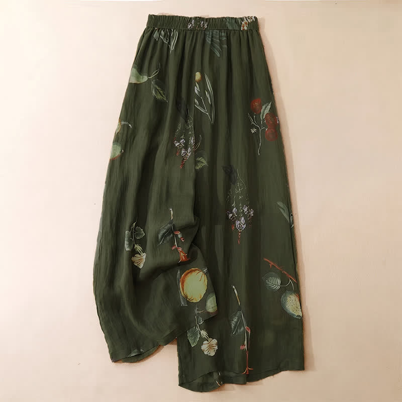 Buddha Stones Pantaloni alla caviglia da donna in stile boho floreale per primavera/estate, a gamba larga con tasche. - Verde oliva scuro - US12, UK/AU16, EU44 (2XL) - image 6