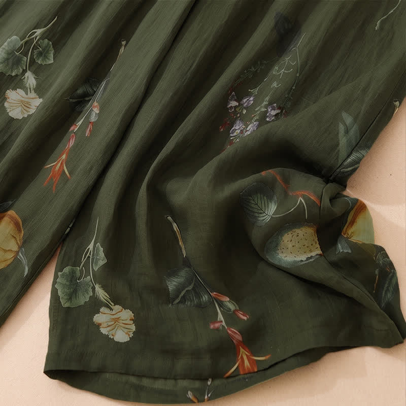 Buddha Stones Pantaloni alla caviglia da donna in stile boho floreale per primavera/estate, a gamba larga con tasche. - image 12