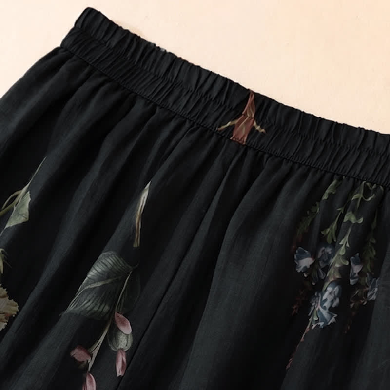 Buddha Stones Pantaloni alla caviglia da donna in stile boho floreale per primavera/estate, a gamba larga con tasche. - image 1