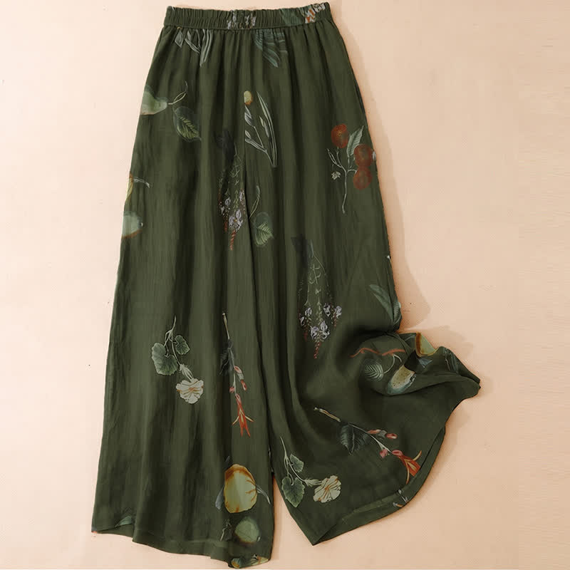 Buddha Stones Pantaloni alla caviglia da donna in stile boho floreale per primavera/estate, a gamba larga con tasche. - image 7