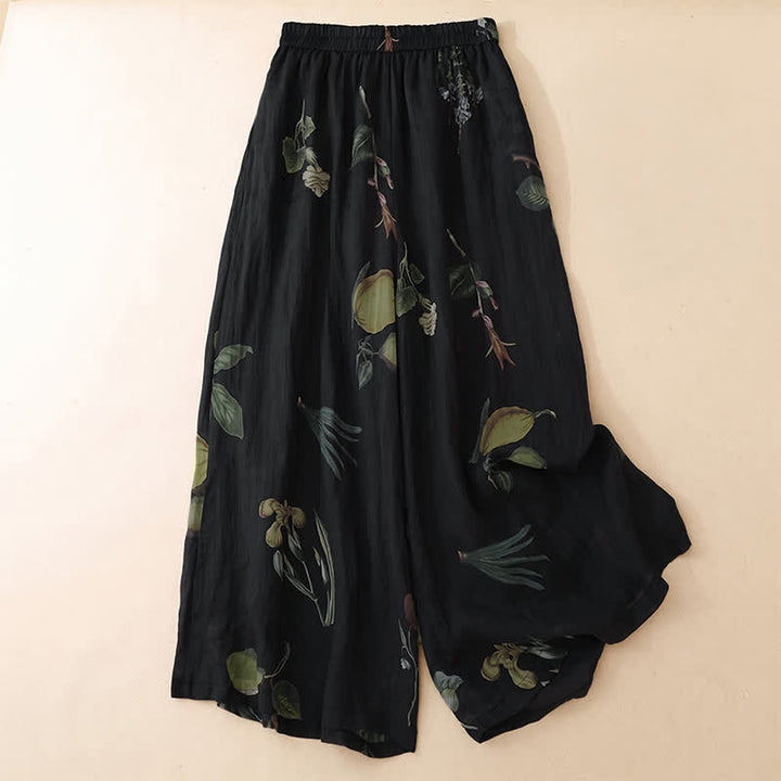 Buddha Stones Pantaloni alla caviglia da donna in stile boho floreale per primavera/estate, a gamba larga con tasche. - Blu notte - US12, UK/AU16, EU44 (2XL) - image 0