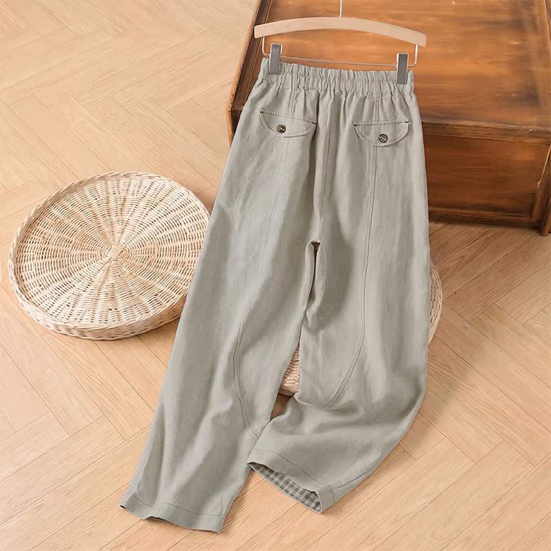 Buddha Stones Pantaloni alla caviglia da donna, casual, minimalisti, tinta unita, per primavera/estate, con gamba dritta e tasca. - image 1