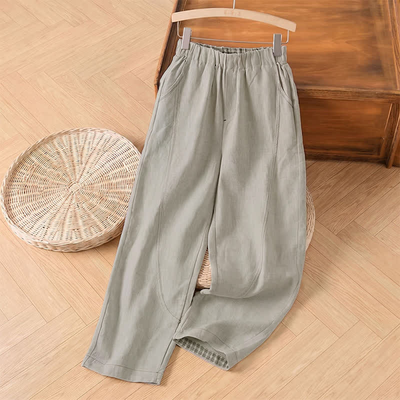 Buddha Stones Pantaloni alla caviglia da donna, casual, minimalisti, tinta unita, per primavera/estate, con gamba dritta e tasca. - Biancheria - US8-10, UK/AU12-14, EU40-42 (2XL) - image 0