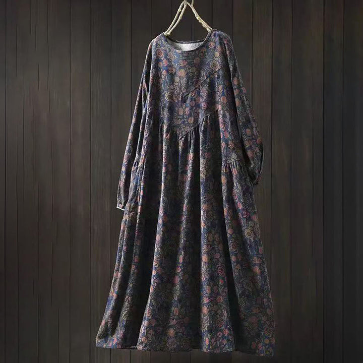 Abito midi da donna a trapezio con maniche lunghe e motivo floreale retrò a forma Buddha Stones. - Blu scuro - US4-8/10, UK/AU8-12/14, EU36-40/42 (F) - image 11