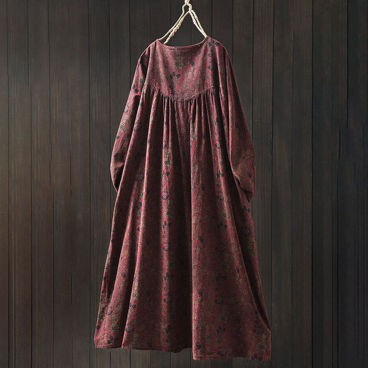 Abito midi da donna a trapezio con maniche lunghe e motivo floreale retrò a forma Buddha Stones. - image 3