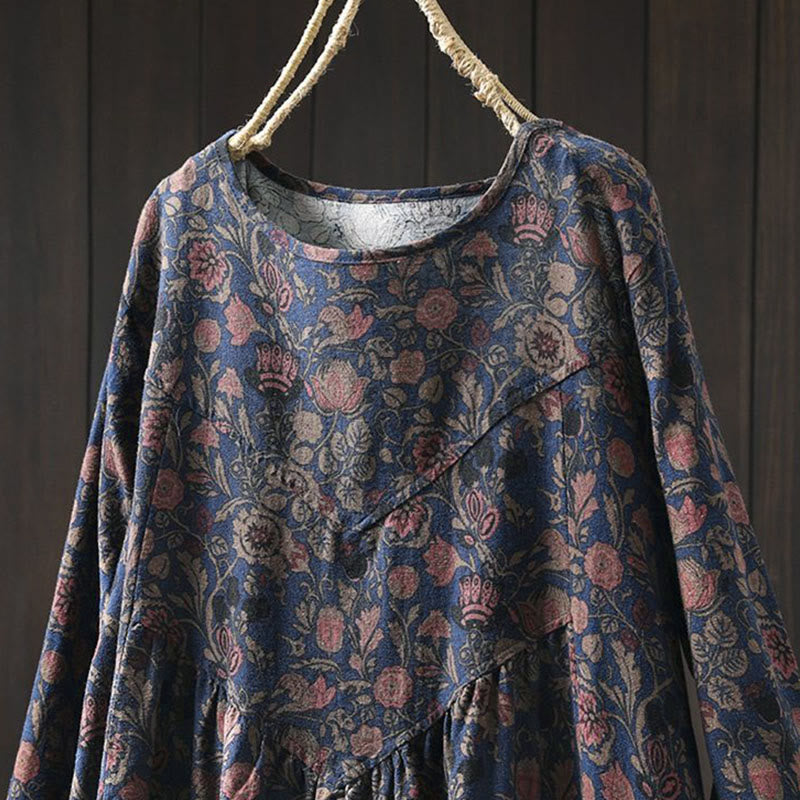 Abito midi da donna a trapezio con maniche lunghe e motivo floreale retrò a forma Buddha Stones. - image 12