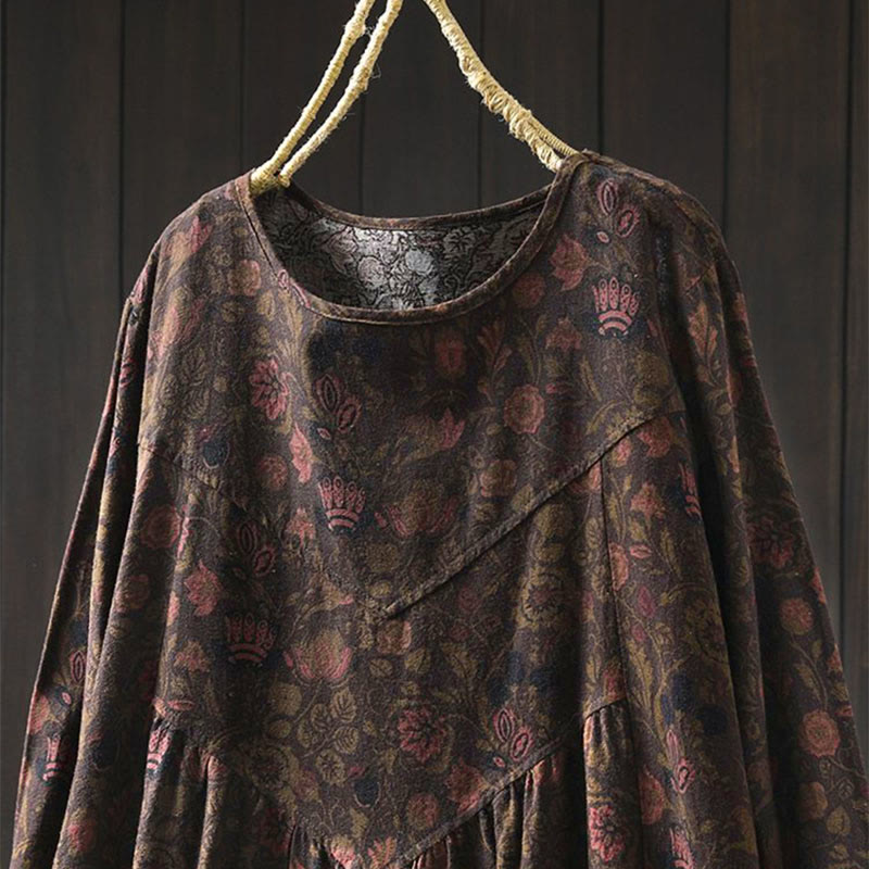 Abito midi da donna a trapezio con maniche lunghe e motivo floreale retrò a forma Buddha Stones. - image 14