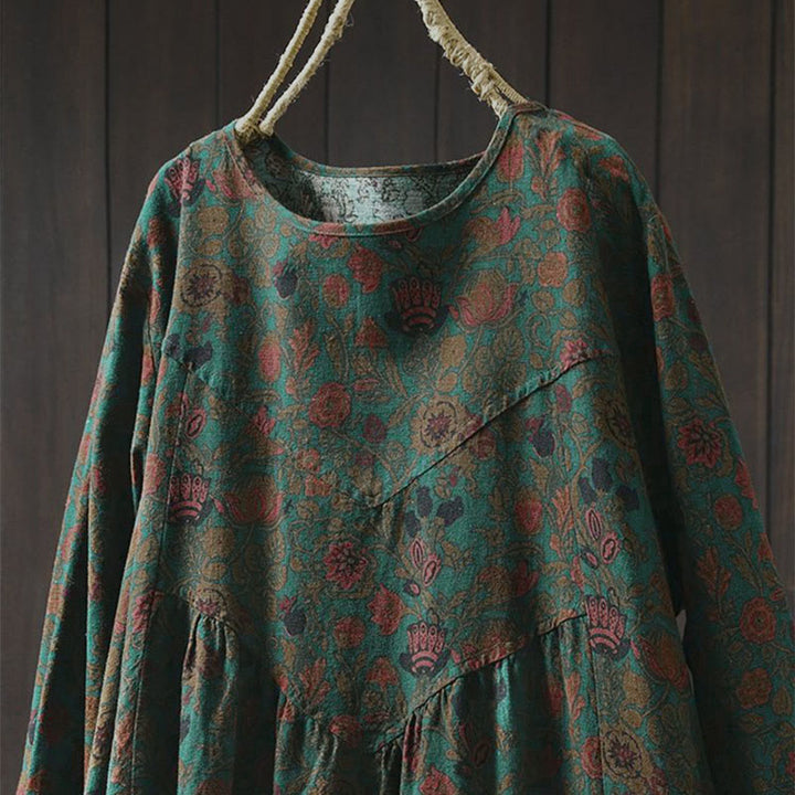 Abito midi da donna a trapezio con maniche lunghe e motivo floreale retrò a forma Buddha Stones. - image 1
