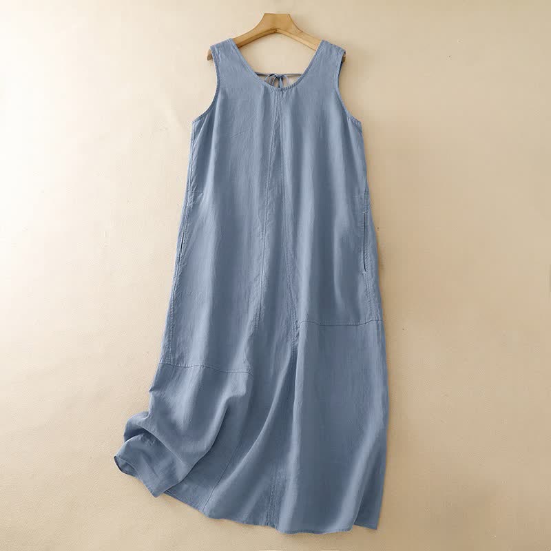 Buddha Stones Abito estivo casual minimalista da donna a girocollo senza maniche con tasca - Blu acciaio chiaro - US14, UK/AU18, EU46 (2XL) - image 0