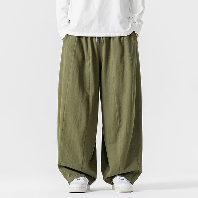 Buddha Stones Pantaloni lunghi da uomo a gamba dritta, semplici, in cotone tinta unita, con coulisse, per l'autunno. Pantaloni a gamba dritta con tasche. - Verde oliva - US/UK/AU46, EU56 (5XL) - image 18