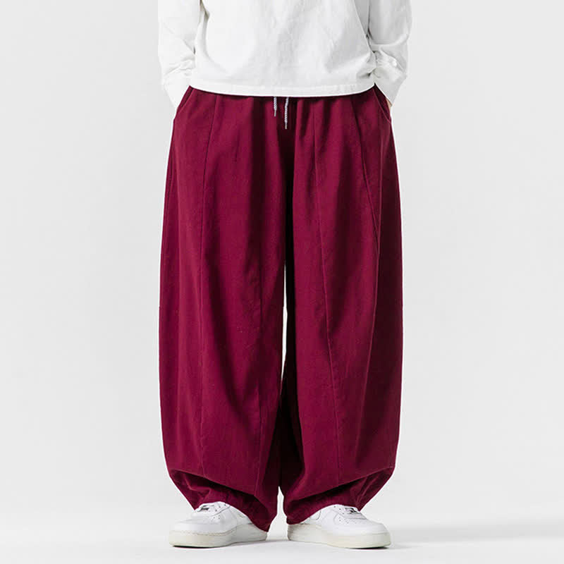 Buddha Stones Pantaloni lunghi da uomo a gamba dritta, semplici, in cotone tinta unita, con coulisse, per l'autunno. Pantaloni a gamba dritta con tasche. - Marrone - US/UK/AU46, EU56 (5XL) - image 41