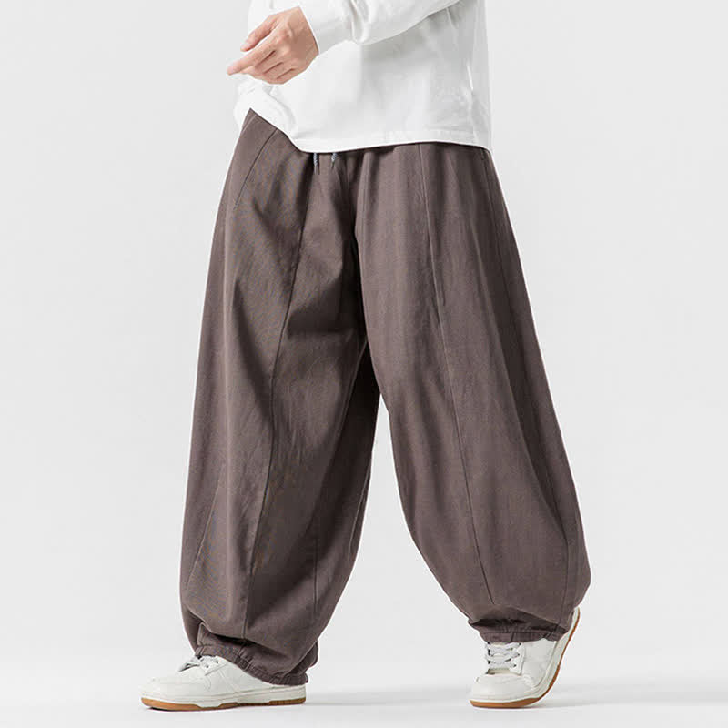 Buddha Stones Pantaloni lunghi da uomo a gamba dritta, semplici, in cotone tinta unita, con coulisse, per l'autunno. Pantaloni a gamba dritta con tasche. - image 1