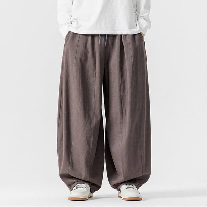 Buddha Stones Pantaloni lunghi da uomo a gamba dritta, semplici, in cotone tinta unita, con coulisse, per l'autunno. Pantaloni a gamba dritta con tasche. - Grigio - US/UK/AU46, EU56 (5XL) - image 0