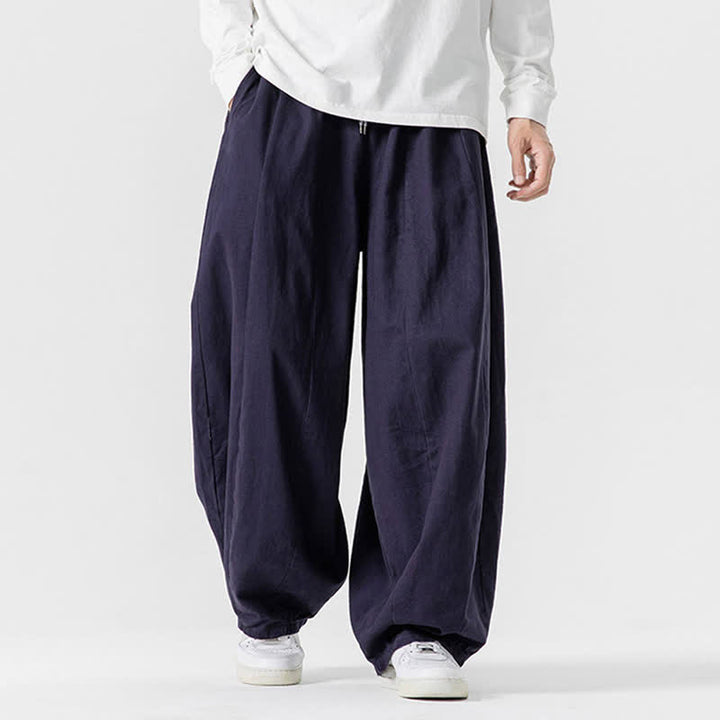 Buddha Stones Pantaloni lunghi da uomo a gamba dritta, semplici, in cotone tinta unita, con coulisse, per l'autunno. Pantaloni a gamba dritta con tasche. - Blu notte - US/UK/AU46, EU56 (5XL) - image 26