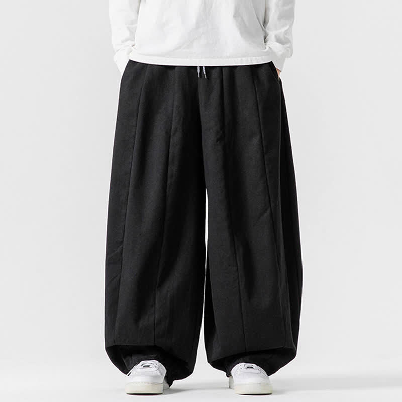 Buddha Stones Pantaloni lunghi da uomo a gamba dritta, semplici, in cotone tinta unita, con coulisse, per l'autunno. Pantaloni a gamba dritta con tasche. - Nero - US/UK/AU46, EU56 (5XL) - image 7