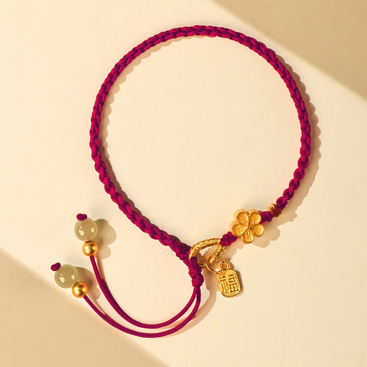 Braccialetto portafortuna con ciondolo a forma di carattere Fu in giada Hetian con Buddha Stones e piccoli fiori di pesco - image 12