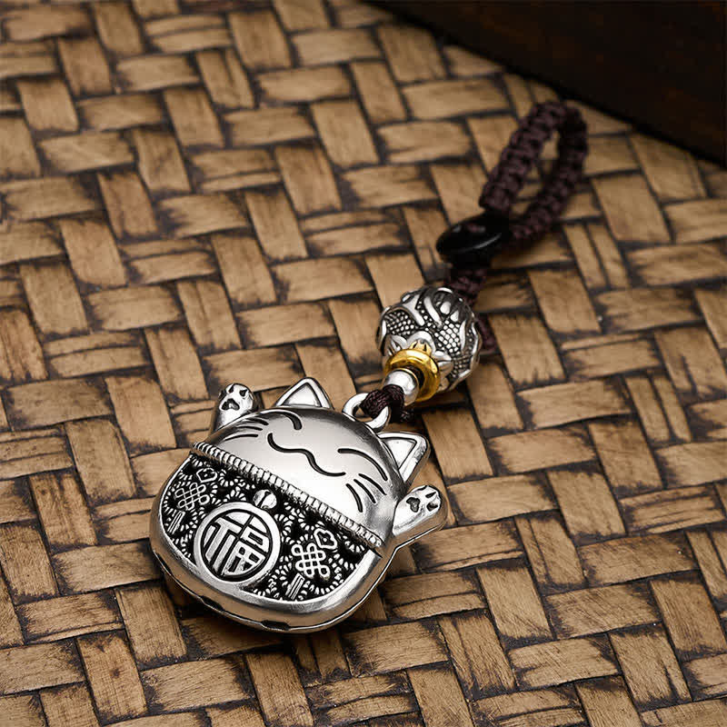 Buddha Stones Portachiavi intrecciati con personaggio Fu in rame inciso e gatto portafortuna. - image 4