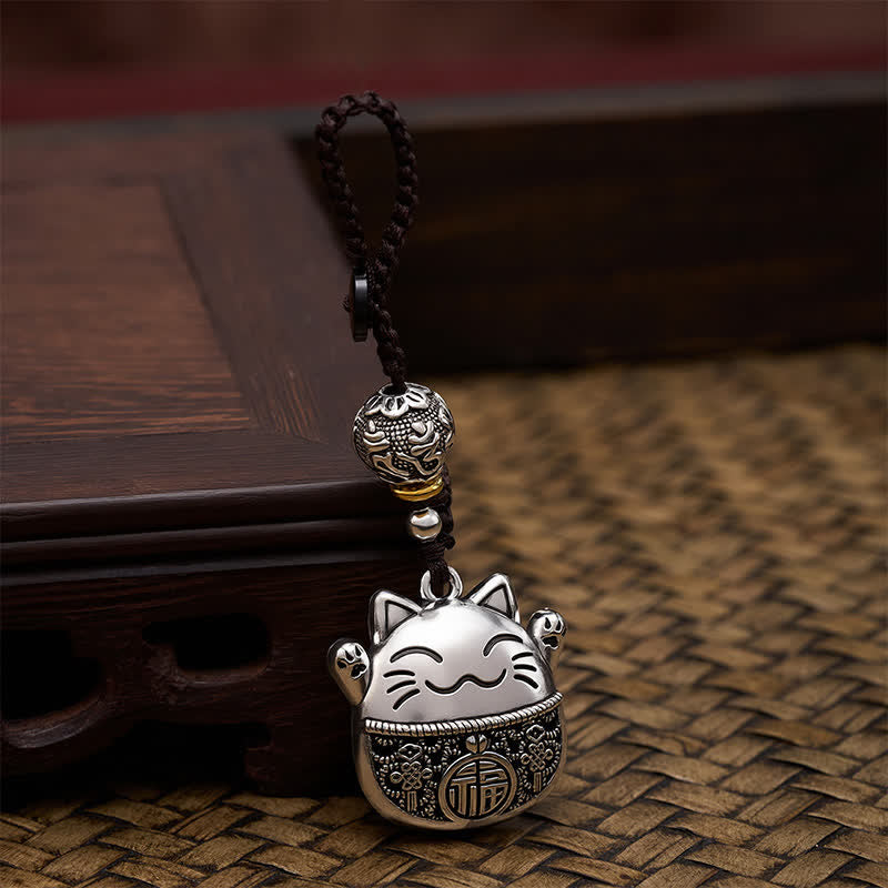 Buddha Stones Portachiavi intrecciati con personaggio Fu in rame inciso e gatto portafortuna. - image 3