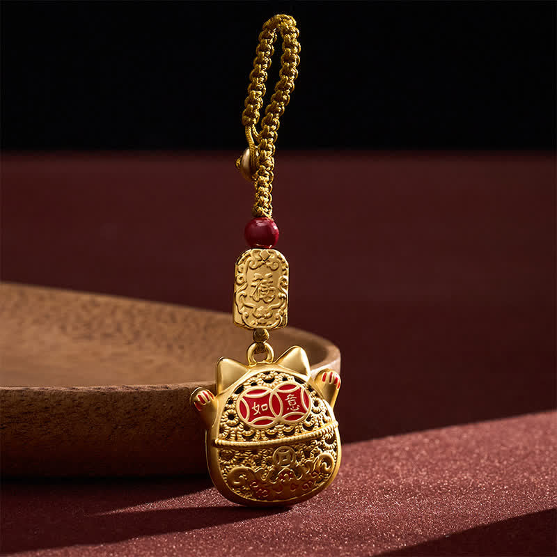 Buddha Stones Portachiavi intrecciati con personaggio Fu in rame inciso e gatto portafortuna. - image 11