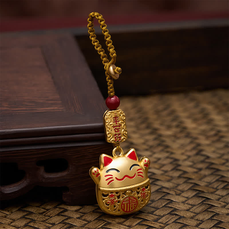 Buddha Stones Portachiavi intrecciati con personaggio Fu in rame inciso e gatto portafortuna. - image 12