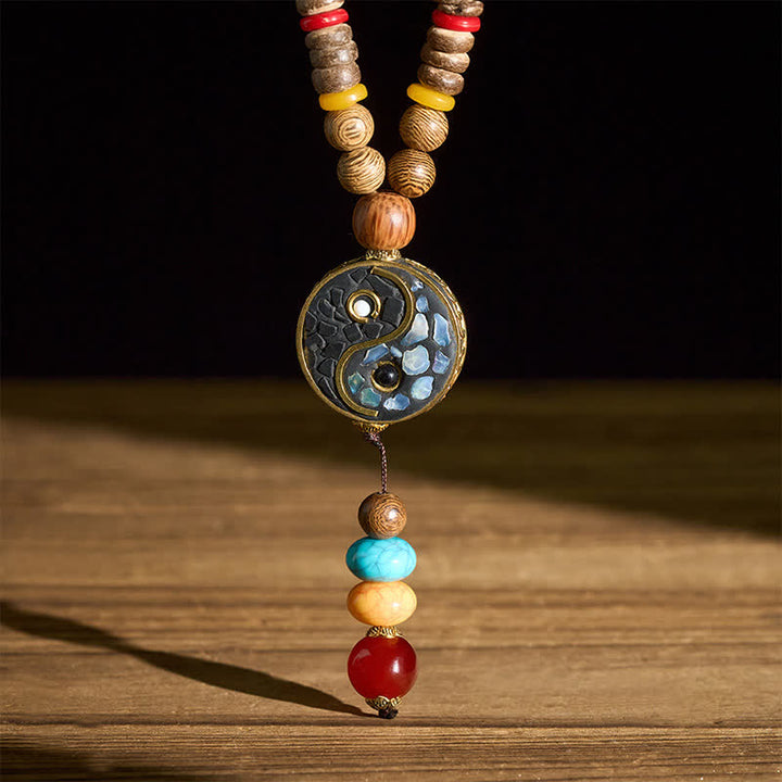 Buddha Stones Collana con perline in legno di wengé, simbolo Yin Yang, equilibrio e radicamento. - image 9
