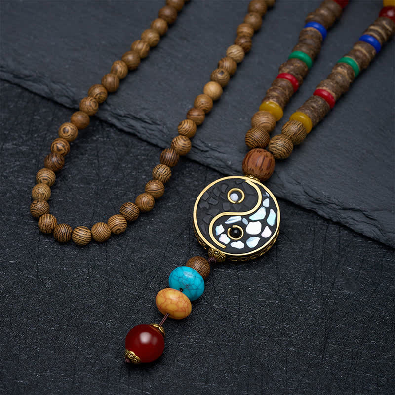 Buddha Stones Collana con perline in legno di wengé, simbolo Yin Yang, equilibrio e radicamento. - image 2