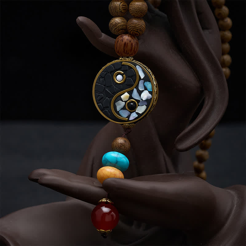 Buddha Stones Collana con perline in legno di wengé, simbolo Yin Yang, equilibrio e radicamento. - image 4