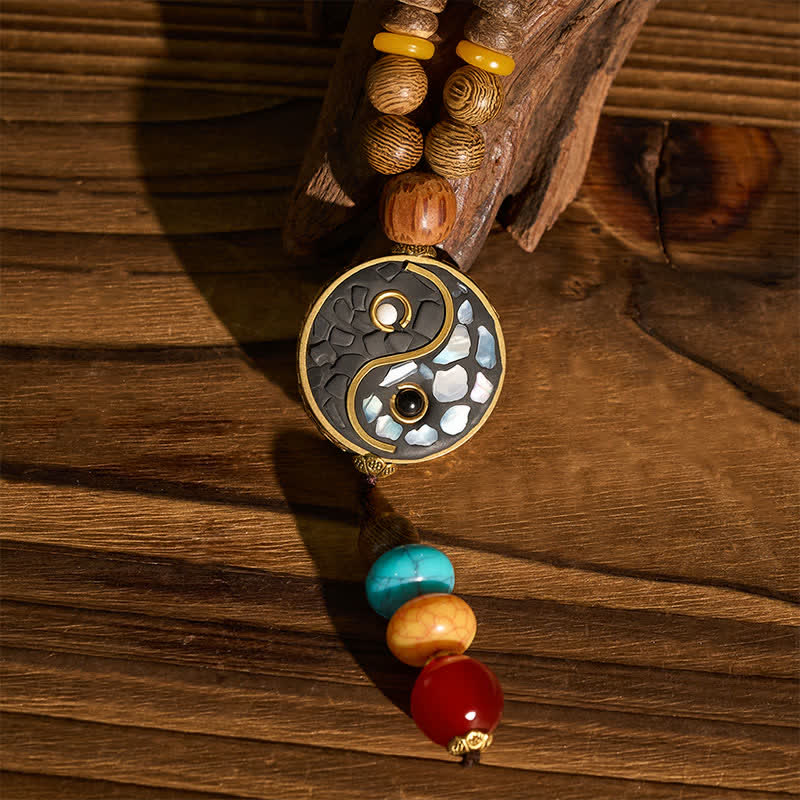 Buddha Stones Collana con perline in legno di wengé, simbolo Yin Yang, equilibrio e radicamento. - image 10