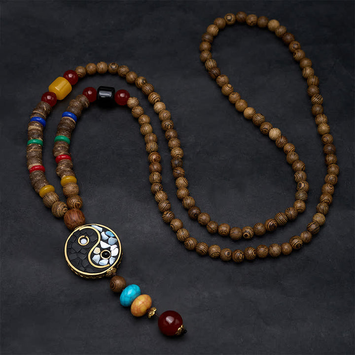 Buddha Stones Collana con perline in legno di wengé, simbolo Yin Yang, equilibrio e radicamento. - image 1