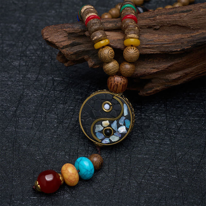 Buddha Stones Collana con perline in legno di wengé, simbolo Yin Yang, equilibrio e radicamento. - image 3