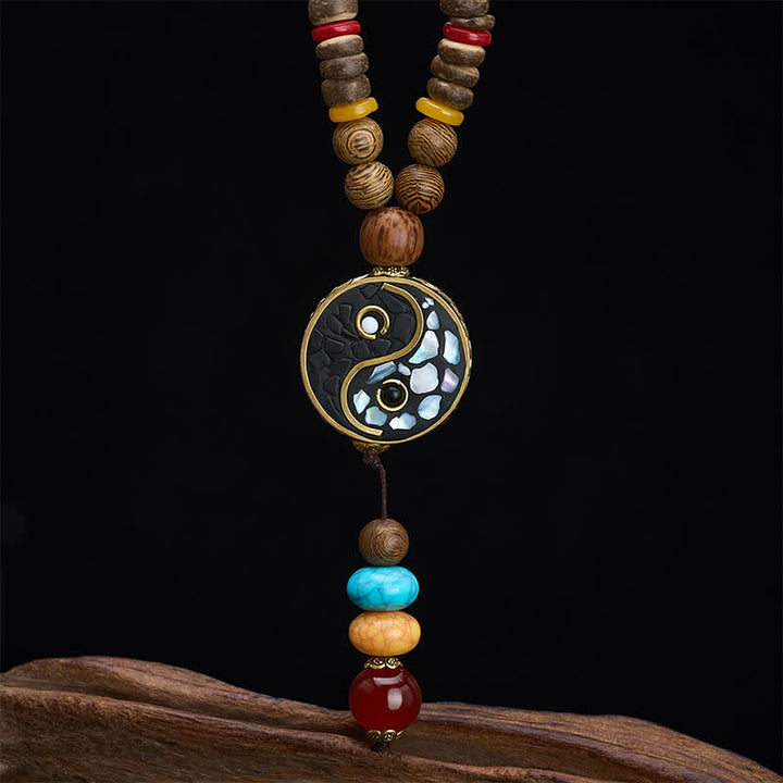 Buddha Stones Collana con perline in legno di wengé, simbolo Yin Yang, equilibrio e radicamento. - image 8