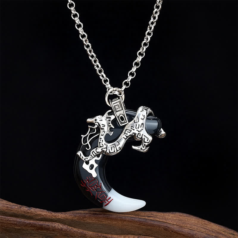 Buddha Stones Collana con ciondolo a mezzaluna "Forza del Drago" - Argento - image 0