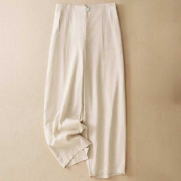 Buddha Stones Pantaloni harem da donna in lino tinta unita, a vita alta, con bottoni, stile estivo minimalista e tasche. - Biancheria - US12, UK/AU16, EU44 (3XL) - image 9