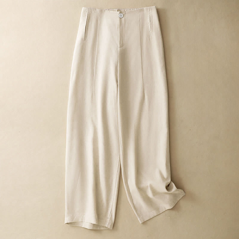 Buddha Stones Pantaloni harem da donna in lino tinta unita, a vita alta, con bottoni, stile estivo minimalista e tasche. - image 11