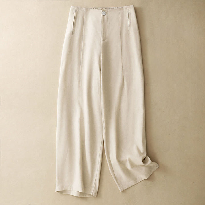 Buddha Stones Pantaloni harem da donna in lino tinta unita, a vita alta, con bottoni, stile estivo minimalista e tasche. - image 11