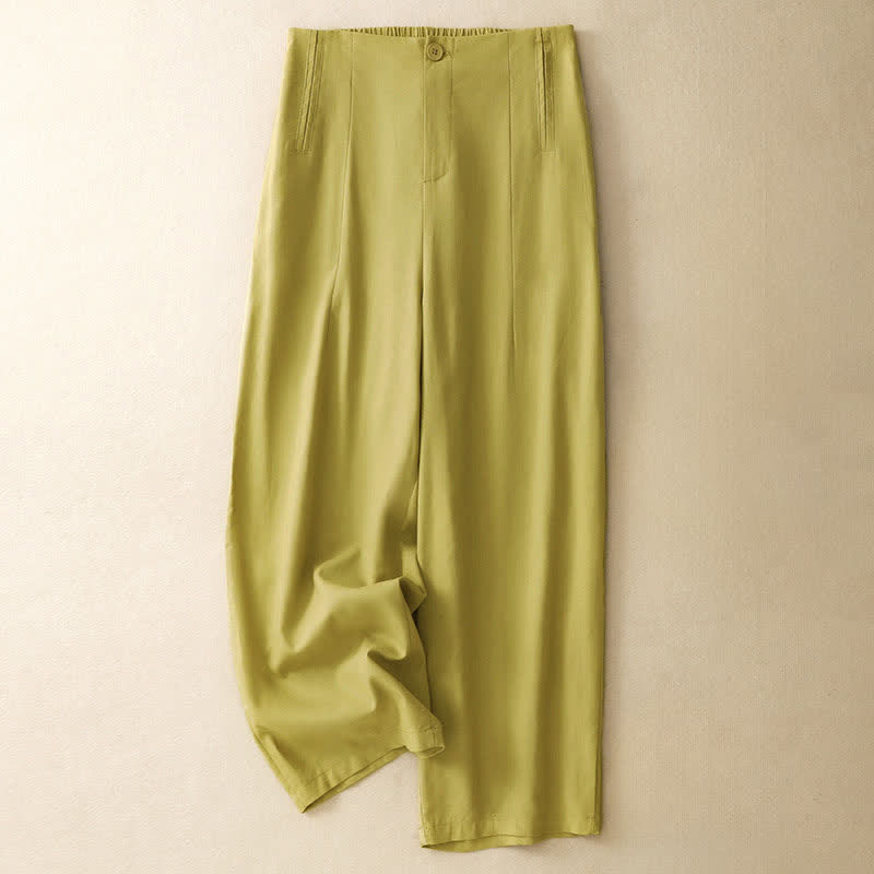 Buddha Stones Pantaloni harem da donna in lino tinta unita, a vita alta, con bottoni, stile estivo minimalista e tasche. - cachi - US12, UK/AU16, EU44 (3XL) - image 0
