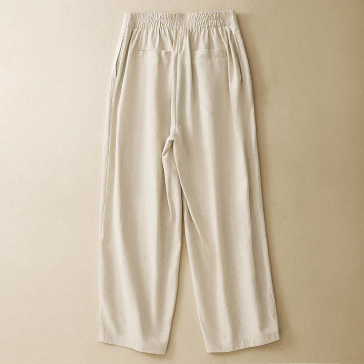 Buddha Stones Pantaloni harem da donna in lino tinta unita, a vita alta, con bottoni, stile estivo minimalista e tasche. - image 10