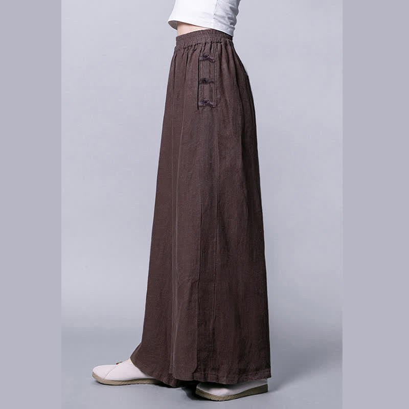Pantaloni larghi a vita alta con bottoni a rana e tasche Buddha Stones - image 11