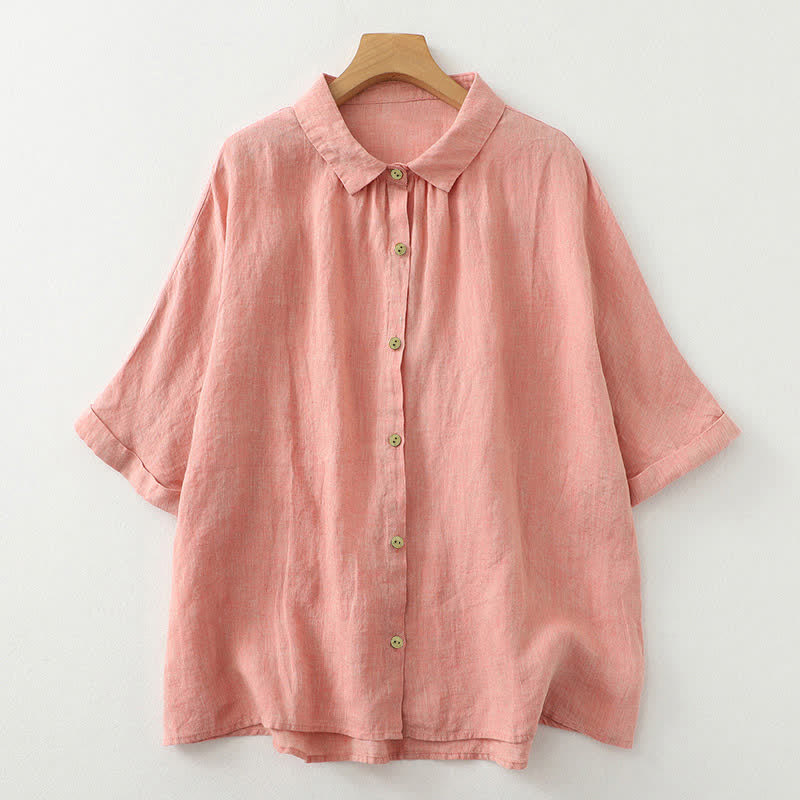 Camicia da donna a maniche corte con bottoni e stampa Buddha Stones, stile casual. - Salmone - US12, UK/AU16, EU44 (2XL) - image 8